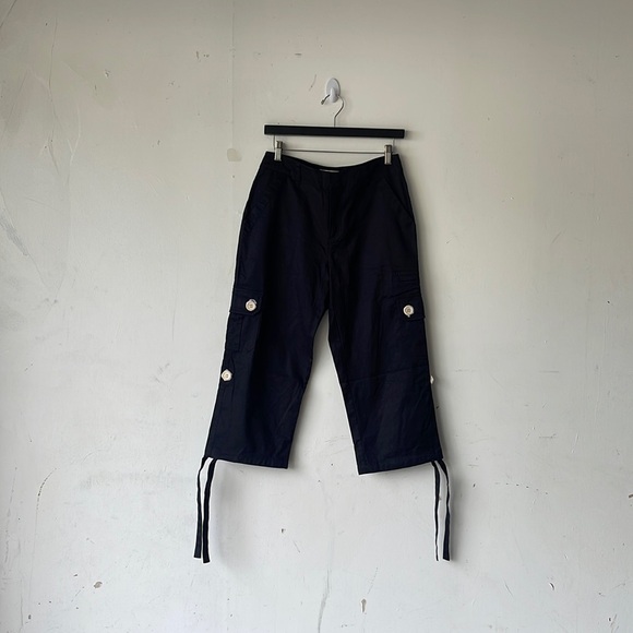 NWT Y2K Mariah Carey Dark Navy Blue Cropped Capri Cargo Pants Size 8 - Picture 1 of 14